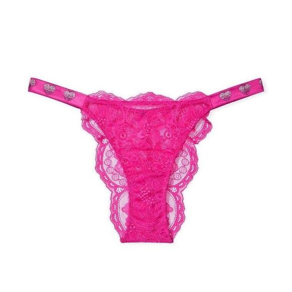 LARGE {Victoria's Secret} Lace Heart Bling Brazilian Panty - Picture 6 of 6